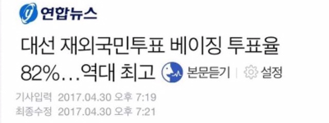  해외 투표율이 70을 넘어 80％대라는게 이게 얼마나 대단한거냐면요 | 인스티즈